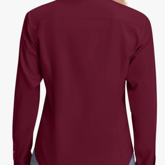 Women's Siliteelon Brand Slim Fit Burgandy L/S Button Down Dress Shirt Med NEW! - Picture 3 of 12